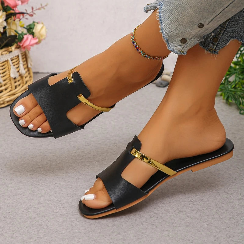 Sandales Plates Femme Bout Ouvert Casual | Couleur Unie Légères Confortables | Chaussures Plage Été