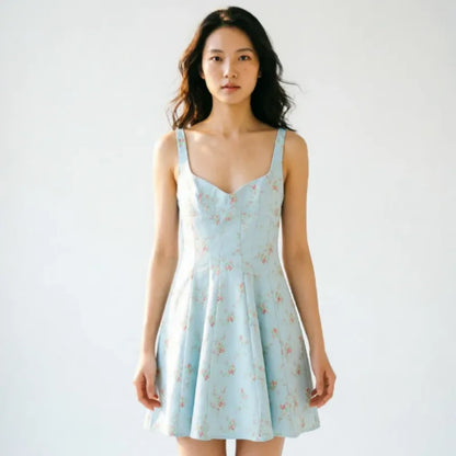 Robe Mini Femme Bretelles Fleurie Popeline | Dos Ouvert Style Vacances | Robe Estivale Légère 2026