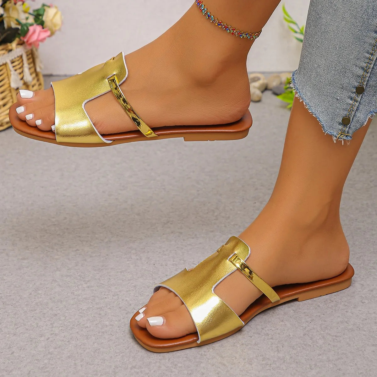 Sandales Plates Femme Bout Ouvert Casual | Couleur Unie Légères Confortables | Chaussures Plage Été