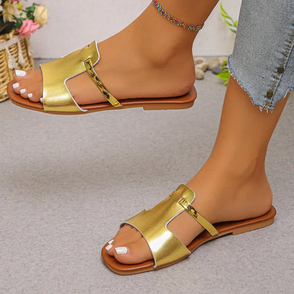 Sandales Plates Femme Bout Ouvert Casual | Couleur Unie Légères Confortables | Chaussures Plage Été