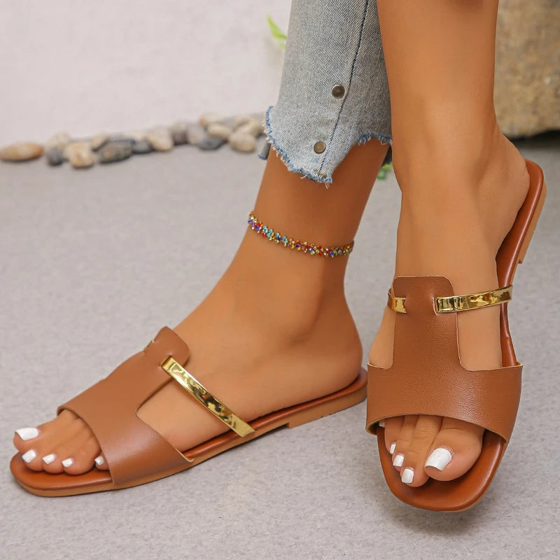 Sandales Plates Femme Bout Ouvert Casual | Couleur Unie Légères Confortables | Chaussures Plage Été