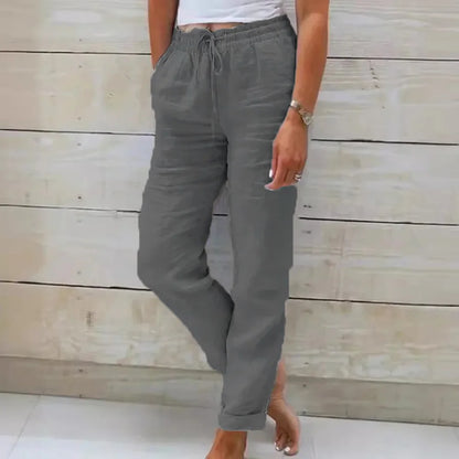 Women Summer Autumn Breathable Cotton Linen Trendy Pants Elastic Waist  Straight Leg Solid Color Female Casual Baggy Trousers