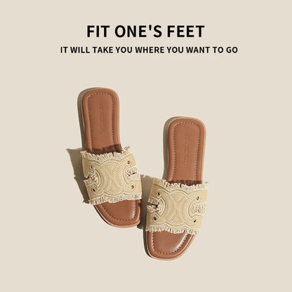 Sandales Femme Cuir Véritable Mouton Denim | Slip-On Plates Style Casual | Chaussures Cuir Naturel Été
