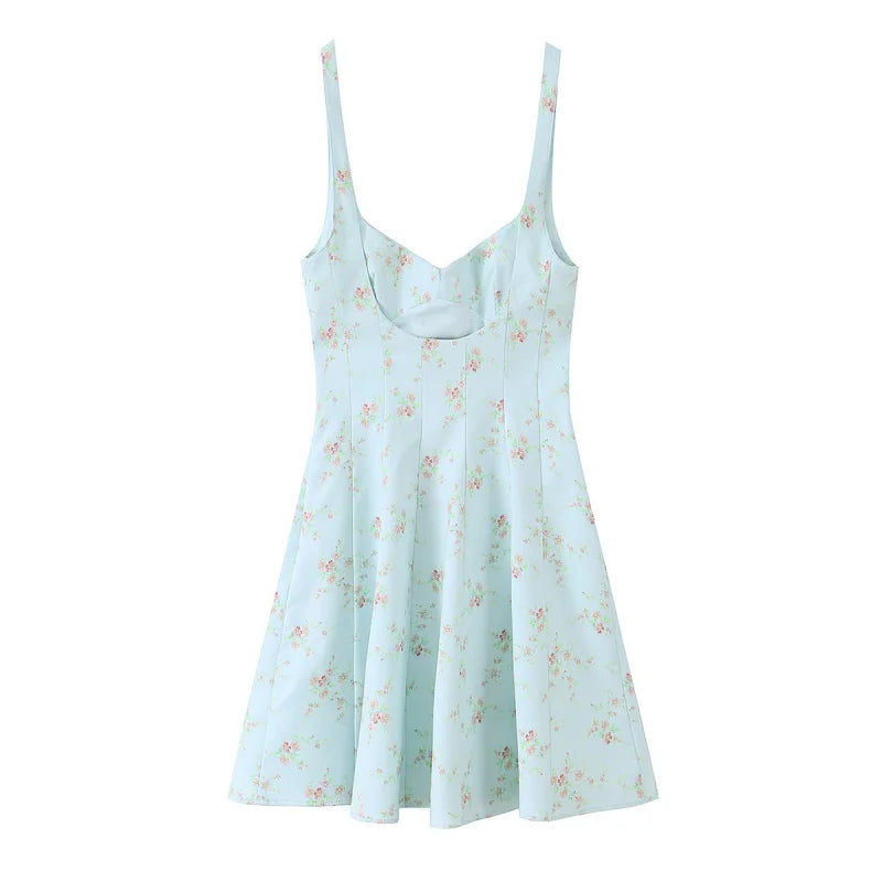 Robe Mini Femme Bretelles Fleurie Popeline | Dos Ouvert Style Vacances | Robe Estivale Légère 2026