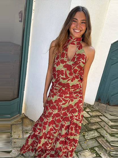Robe Midi Femme Col Halter Fleurie | Découpe Volants 2026 | Robe Estivale Féminine