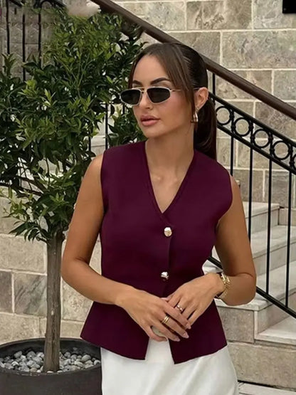 Ensemble Tricot Femme Top Col V + Jupe Longue Fendue | 2 Pièces Bordeaux Élégant Soirée