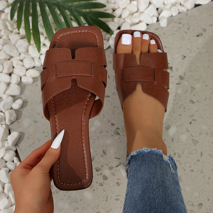 Mules Femme Bout Carré Ouvert | Slip-On Plates Minimalistes | Chaussures Été Casual Quotidien