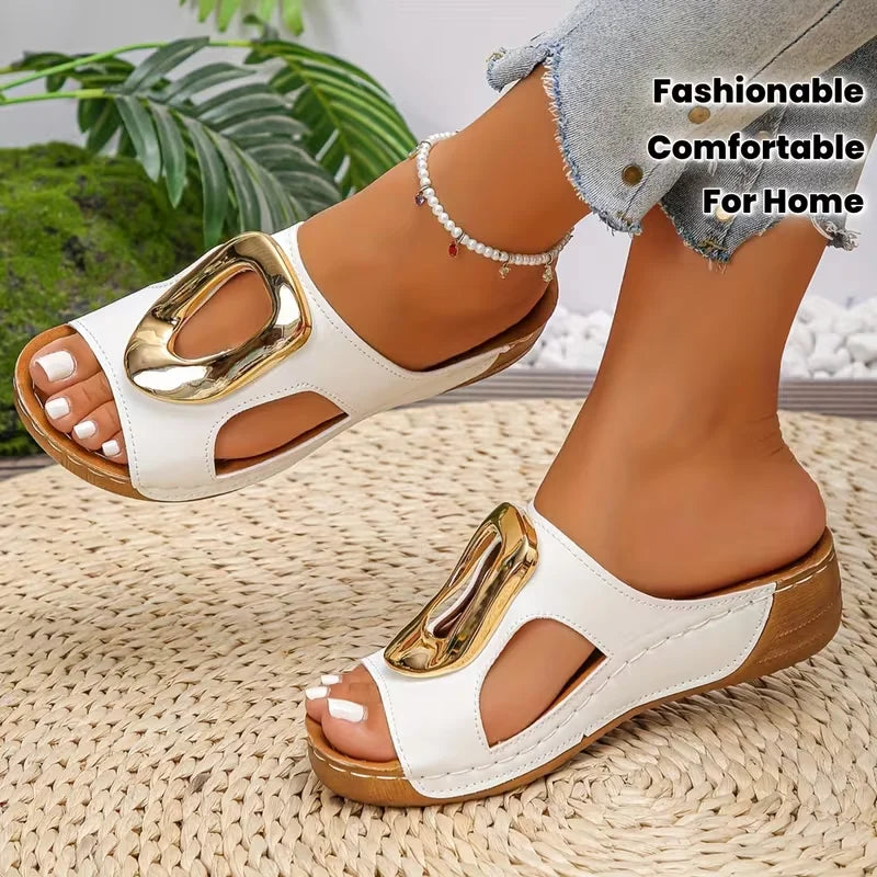 Mules Plates Femme Tête Ronde Compensées | Couleur Unie Style Plage | Chaussures Glissées Légères Été