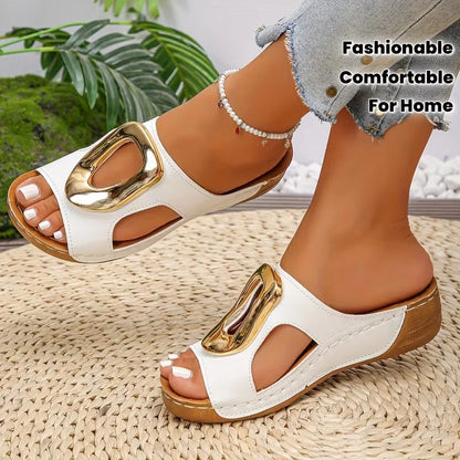 Mules Plates Femme Tête Ronde Compensées | Couleur Unie Style Plage | Chaussures Glissées Légères Été