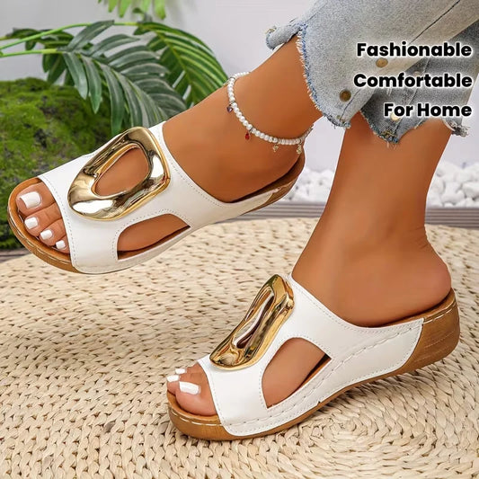 Mules Plates Femme Tête Ronde Compensées | Couleur Unie Style Plage | Chaussures Glissées Légères Été