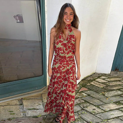 Robe Midi Femme Col Halter Fleurie | Découpe Volants 2026 | Robe Estivale Féminine
