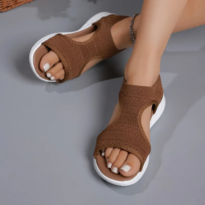 Sandales Sport Femme Maille Tricotée Romaine | Compensées Bout Ouvert Confort | Chaussures Plage Été