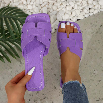 Mules Femme Bout Carré Ouvert | Slip-On Plates Minimalistes | Chaussures Été Casual Quotidien