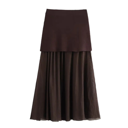 Ensemble Tricot Femme Top Col V + Jupe Longue Fendue | 2 Pièces Bordeaux Élégant Soirée