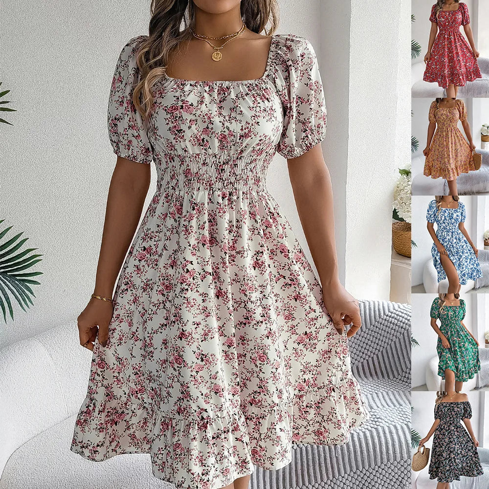 Robe de Plage Femme Florale Estivale A-Line