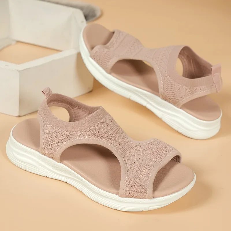 Sandales Sport Femme Maille Tricotée Romaine | Compensées Bout Ouvert Confort | Chaussures Plage Été