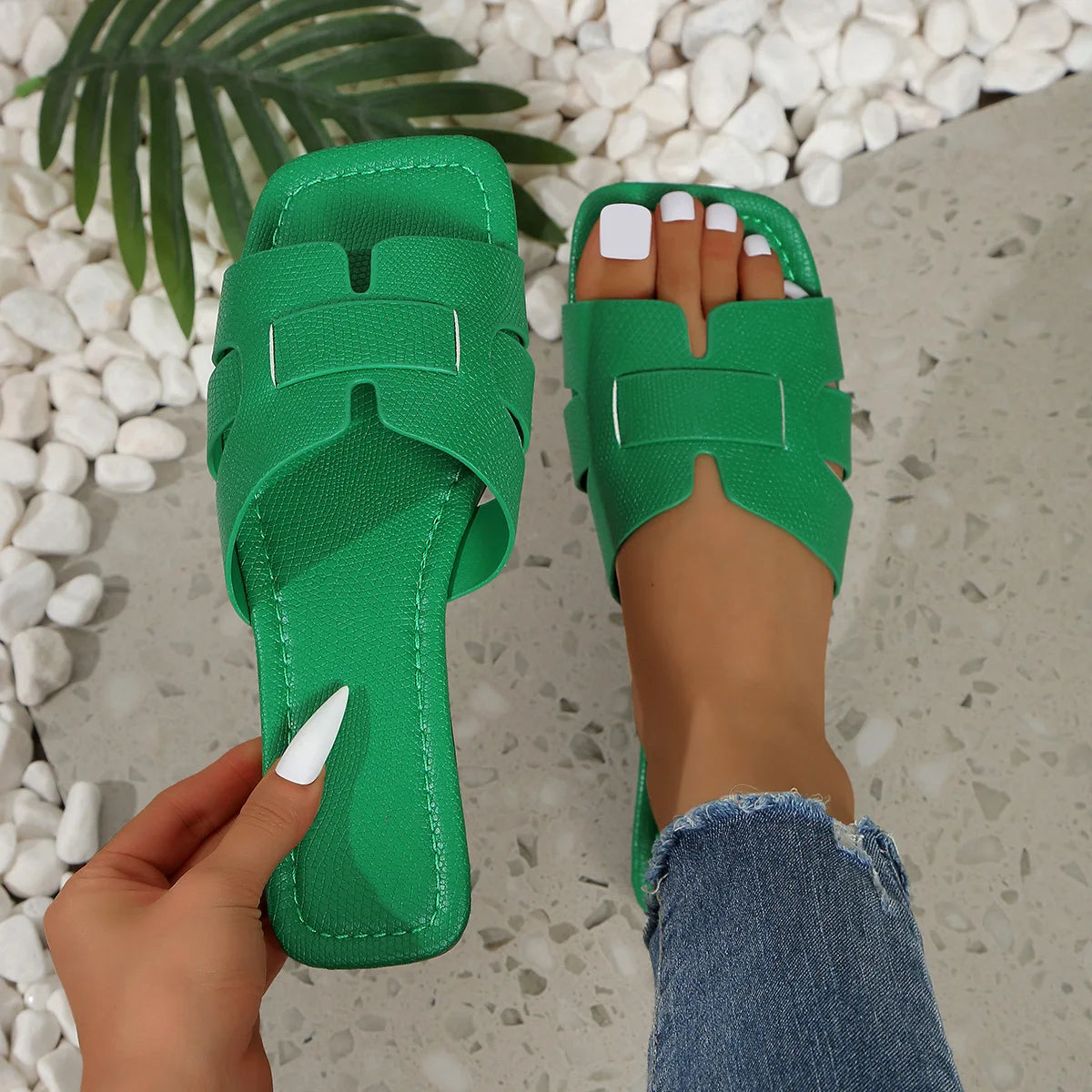 Mules Femme Bout Carré Ouvert | Slip-On Plates Minimalistes | Chaussures Été Casual Quotidien