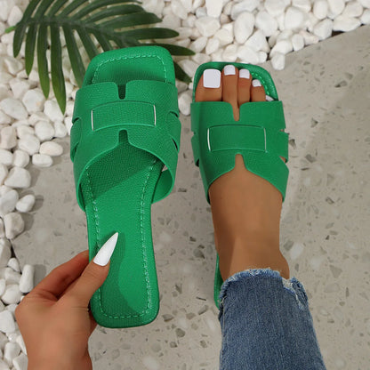 Mules Femme Bout Carré Ouvert | Slip-On Plates Minimalistes | Chaussures Été Casual Quotidien