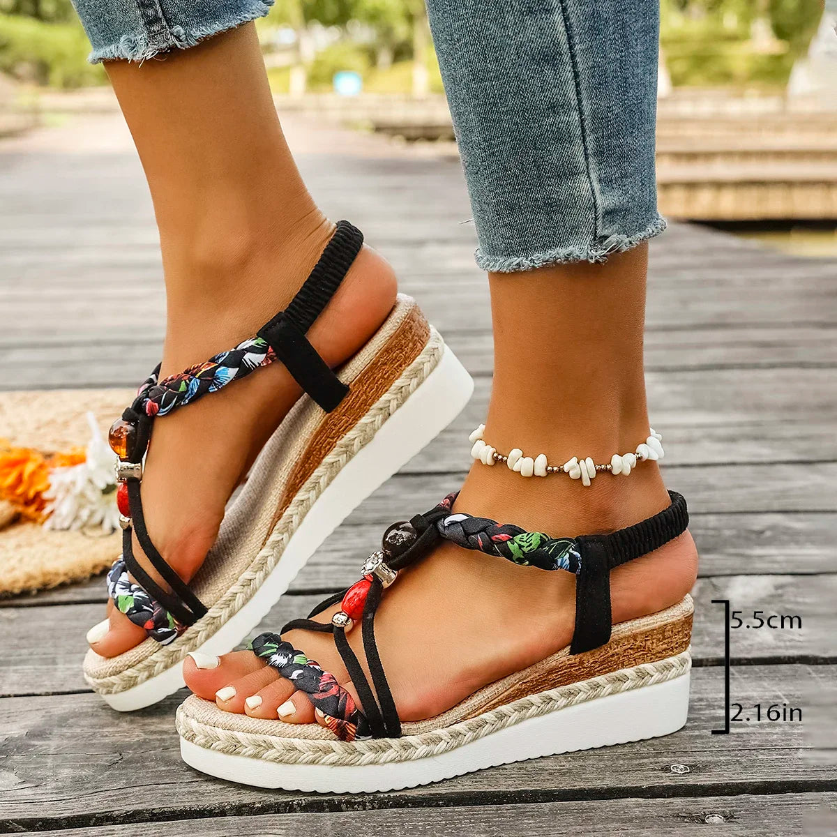 Sandales Compensées Femme T-Strap Élastique | Bout Ouvert Plateforme Été | Sandale de Plage Tendance