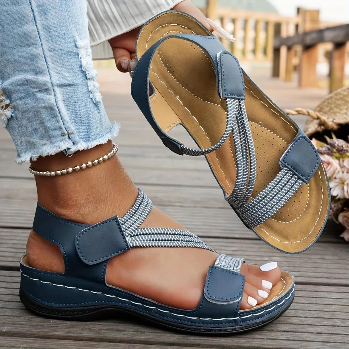 Sandales Compensées Femme Semelle Épaisse Rétro | Velcro Bout Ouvert Confort | Chaussures Plateforme Été