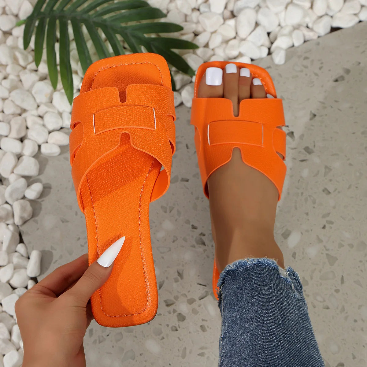 Mules Femme Bout Carré Ouvert | Slip-On Plates Minimalistes | Chaussures Été Casual Quotidien