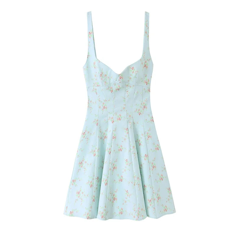 Robe Mini Femme Bretelles Fleurie Popeline | Dos Ouvert Style Vacances | Robe Estivale Légère 2026