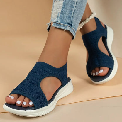 Sandales Sport Femme Maille Tricotée Romaine | Compensées Bout Ouvert Confort | Chaussures Plage Été