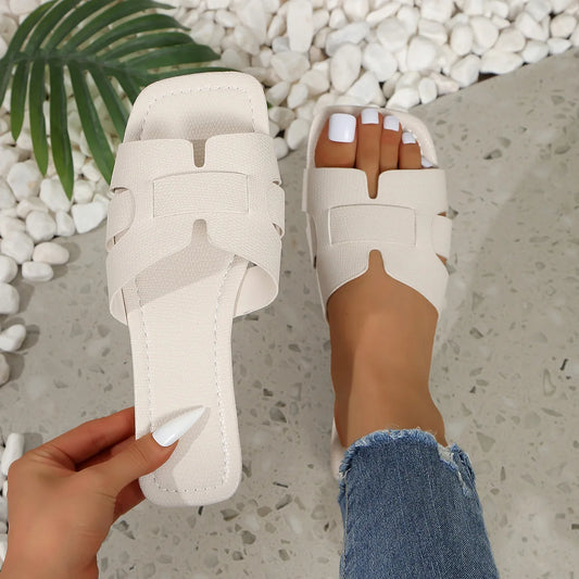 Mules Femme Bout Carré Ouvert | Slip-On Plates Minimalistes | Chaussures Été Casual Quotidien