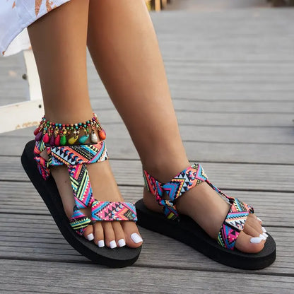 Sandales Plates Femme Corde Chanvre Naturel | Bride Arrière Velcro Légères | Chaussures Plage Bohème Été