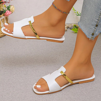 Sandales Plates Femme Bout Ouvert Casual | Couleur Unie Légères Confortables | Chaussures Plage Été