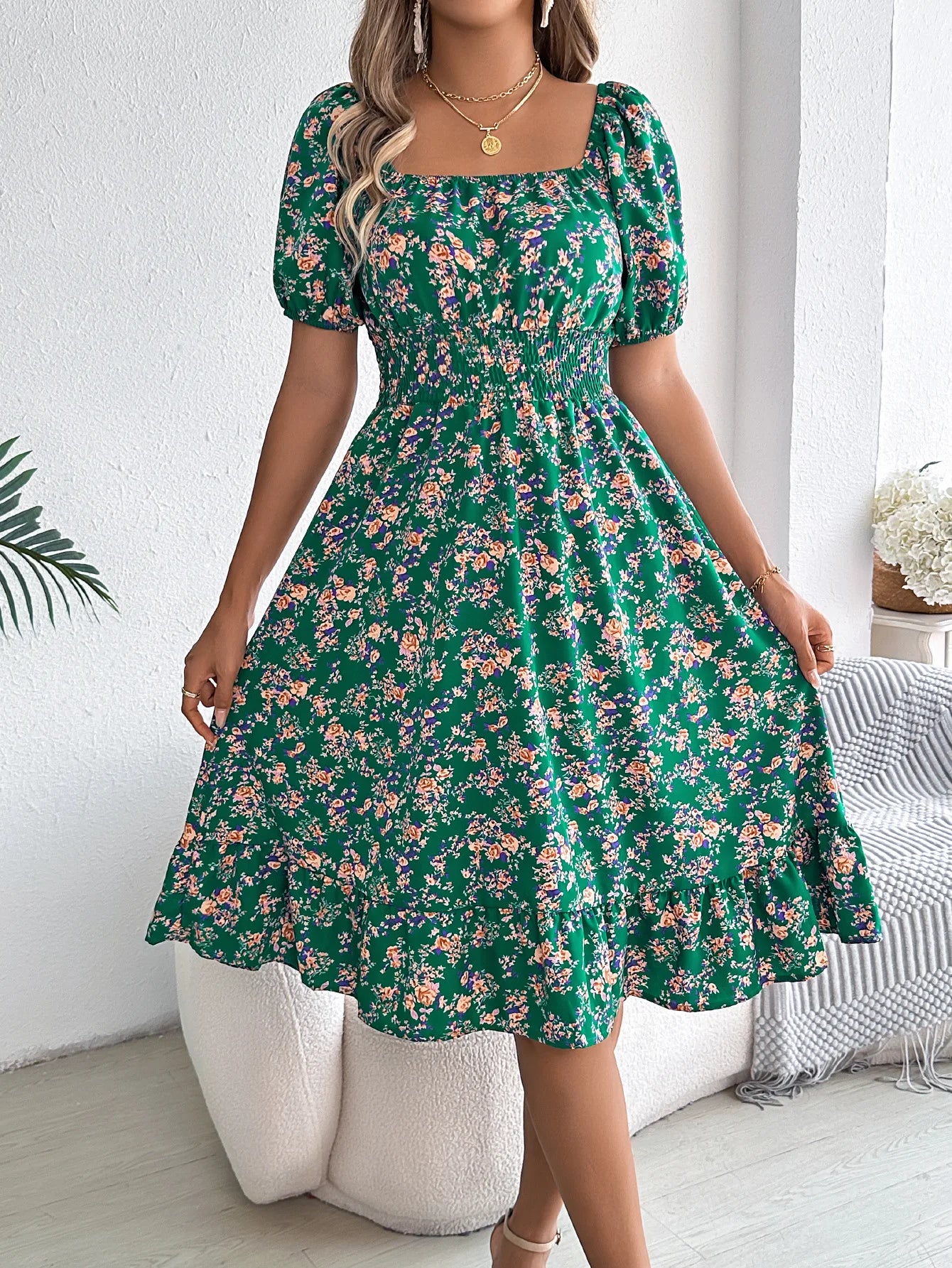 Robe de Plage Femme Florale Estivale A-Line