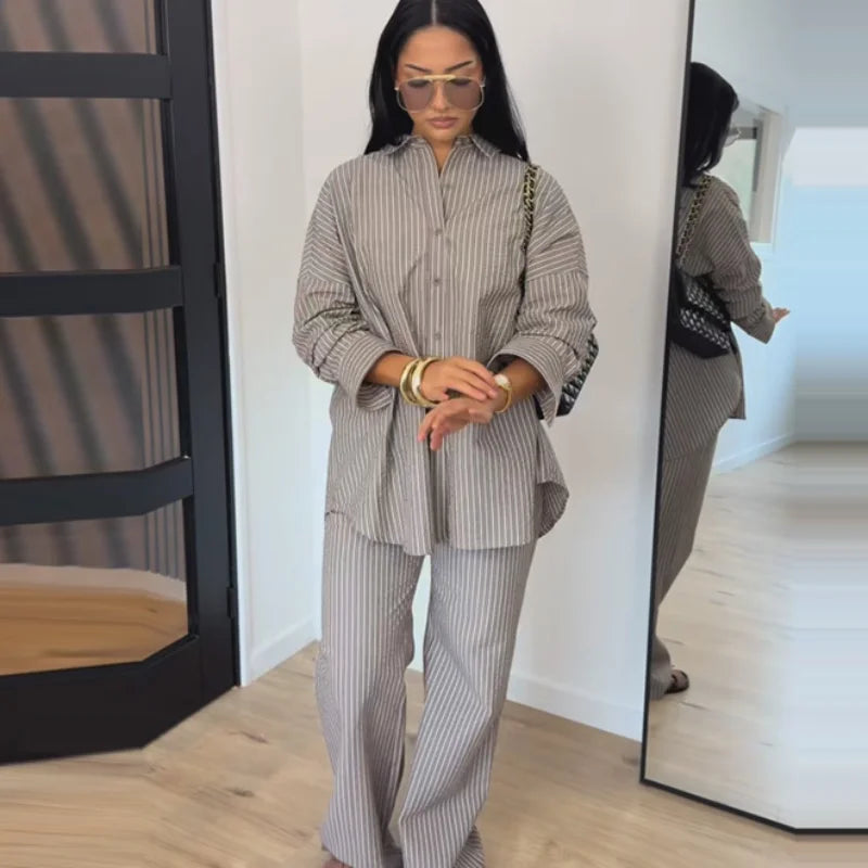 Ensemble Femme Chemise Col Manches Courtes + Pantalon Droit Large | 2 Pièces Casual Chic Été 2026