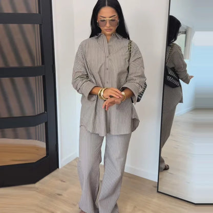 Ensemble Femme Chemise Col Manches Courtes + Pantalon Droit Large | 2 Pièces Casual Chic Été 2026