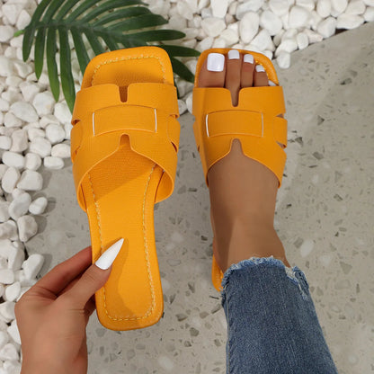 Mules Femme Bout Carré Ouvert | Slip-On Plates Minimalistes | Chaussures Été Casual Quotidien
