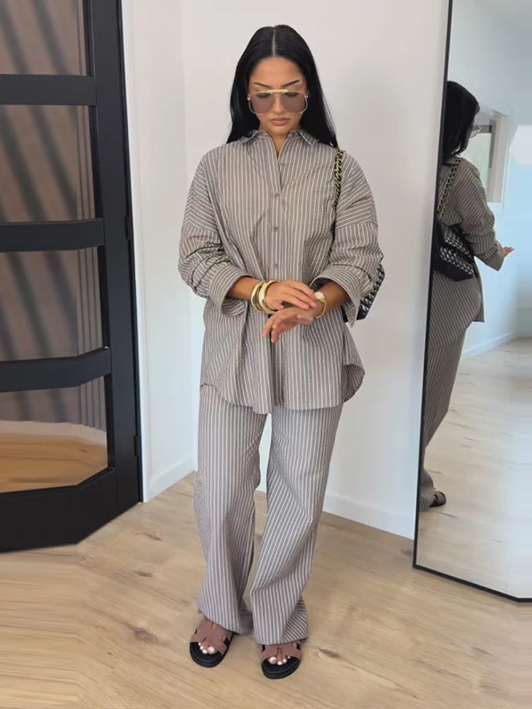 Ensemble Femme Chemise Col Manches Courtes + Pantalon Droit Large | 2 Pièces Casual Chic Été 2026