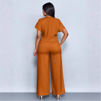Ensemble 2 Pièces Femme Top Col V + Pantalon Large | Casual Chic Été
