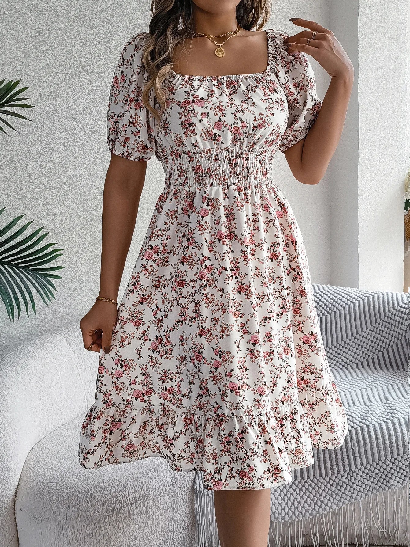Robe de Plage Femme Florale Estivale A-Line