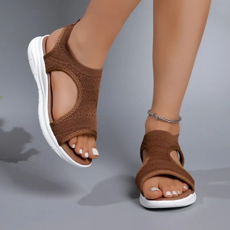 Sandales Sport Femme Maille Tricotée Romaine | Compensées Bout Ouvert Confort | Chaussures Plage Été