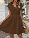 Robe Courte Femme Dentelle Col V | Manches Bouffantes Style Français | Robe Rayée Cintrée