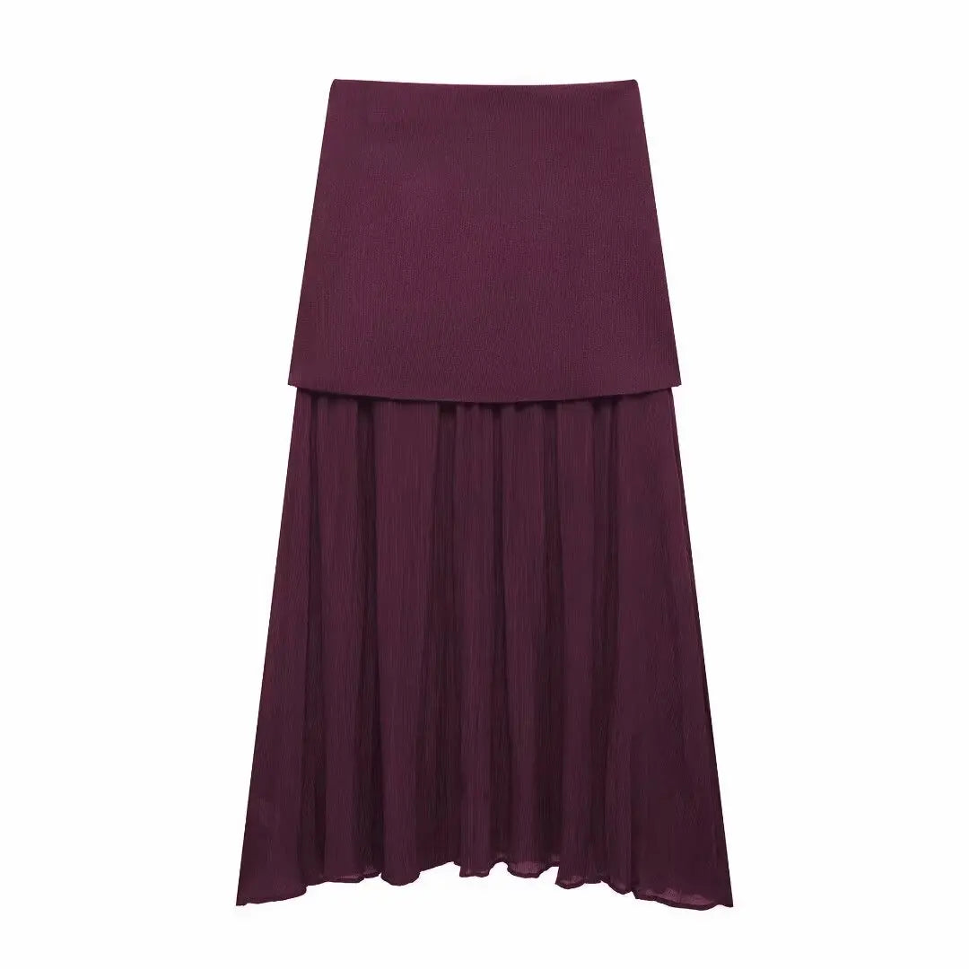 Ensemble Tricot Femme Top Col V + Jupe Longue Fendue | 2 Pièces Bordeaux Élégant Soirée