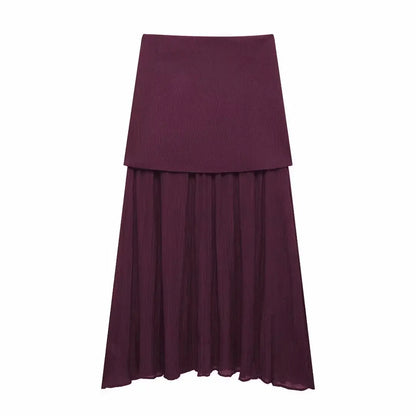Ensemble Tricot Femme Top Col V + Jupe Longue Fendue | 2 Pièces Bordeaux Élégant Soirée
