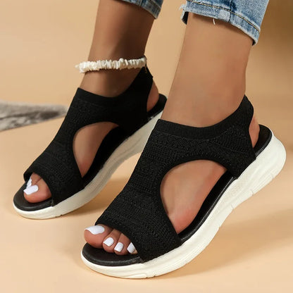 Sandales Sport Femme Maille Tricotée Romaine | Compensées Bout Ouvert Confort | Chaussures Plage Été