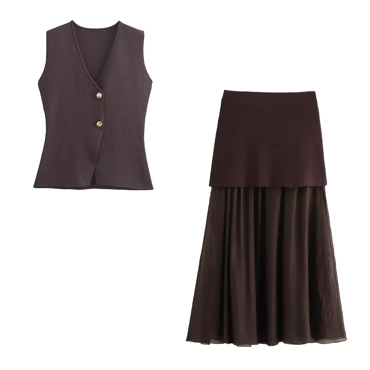 Ensemble Tricot Femme Top Col V + Jupe Longue Fendue | 2 Pièces Bordeaux Élégant Soirée