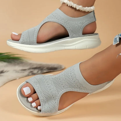 Sandales Sport Femme Maille Tricotée Romaine | Compensées Bout Ouvert Confort | Chaussures Plage Été