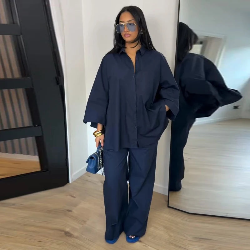 Ensemble Femme Chemise Col Manches Courtes + Pantalon Droit Large | 2 Pièces Casual Chic Été 2026