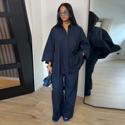 Ensemble Femme Chemise Col Manches Courtes + Pantalon Droit Large | 2 Pièces Casual Chic Été 2026