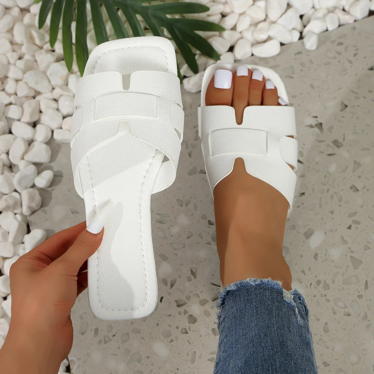 Mules Femme Bout Carré Ouvert | Slip-On Plates Minimalistes | Chaussures Été Casual Quotidien